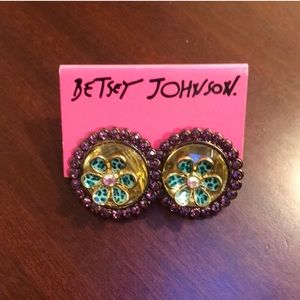 Betsey Johnson flower crystal stud earrings